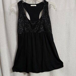 Y2K Black Jet bead Baby DollTop SZ XS glitter holiday festival witchy goth bling